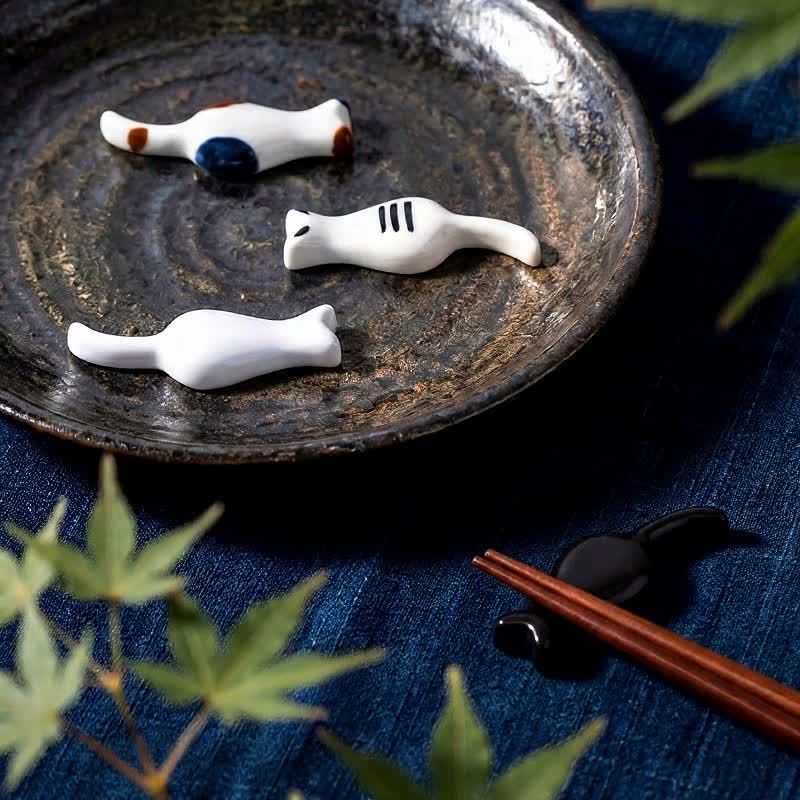 Buddha Stones Hand-Painted Cute Cat Ceramic Tabletop Chopstick Holder - image 9