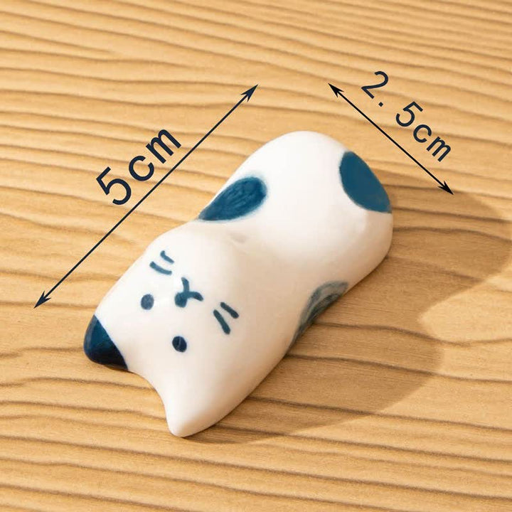 Buddha Stones Ceramic Purity Hand-Painted Cat-Shaped Chopstick Holder - Blue Spots(Approx. 2.5 cm × 5.0 cm) - image 9