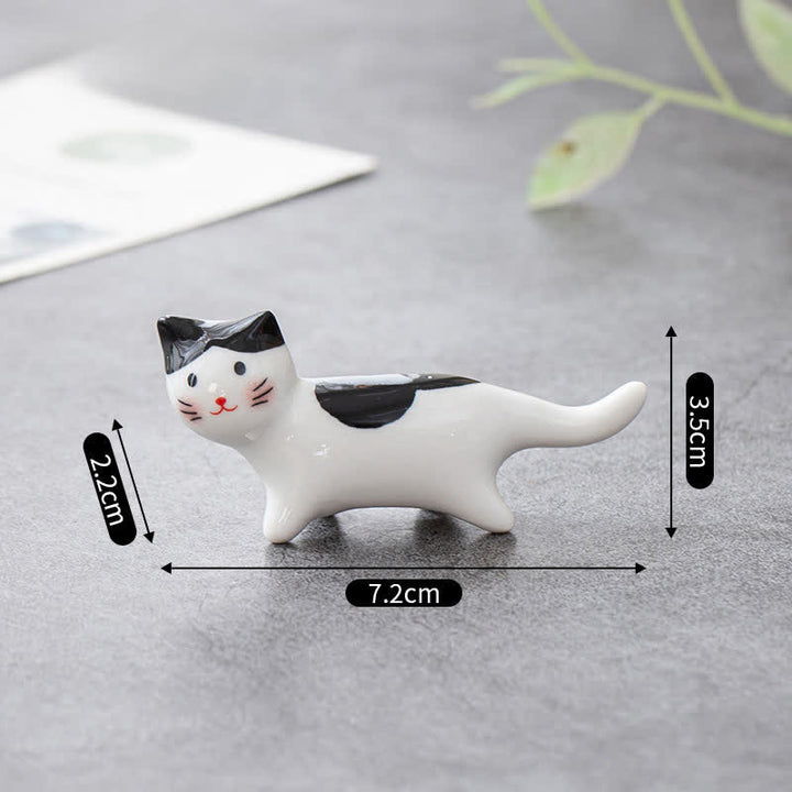 Buddha Stones Glazed Ceramic Cat Tabletop Chopstick Holder - Black - image 5