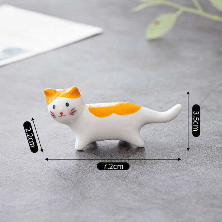 Buddha Stones Glazed Ceramic Cat Tabletop Chopstick Holder - Orange White - image 1