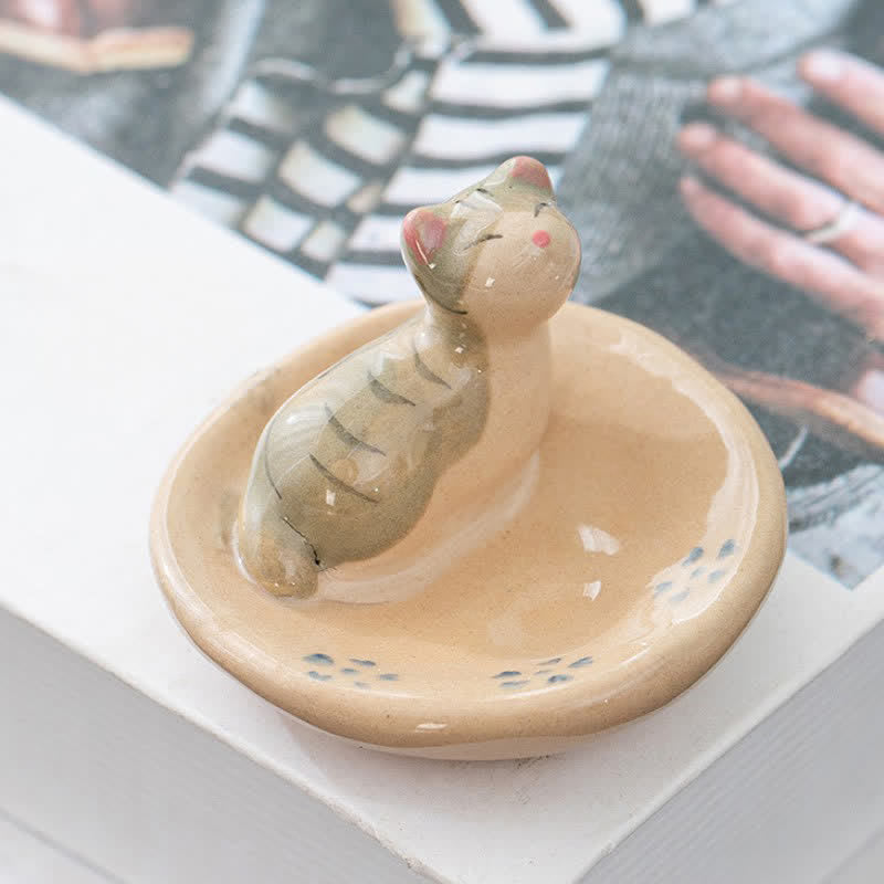 Buddha Stones Japanese Style Hand-Painted Ceramic Orange Sleeping Cat Chopstick Holder - image 0