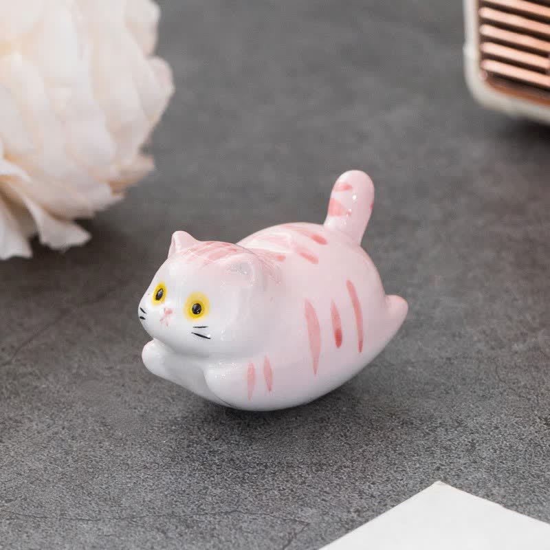 Buddha Stones Glazed Ceramic Lucky Cat Chopstick Holder - Pink(Approx. 5.3 cm × 3.0 cm × 3.3 cm) - image 2