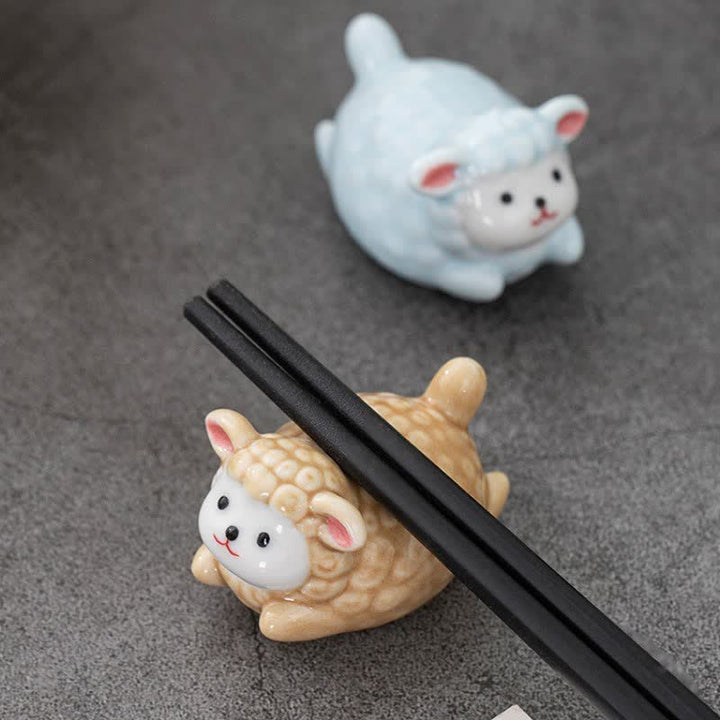 Buddha Stones Glazed Ceramic Lucky Sheep Chopstick Holder - image 9
