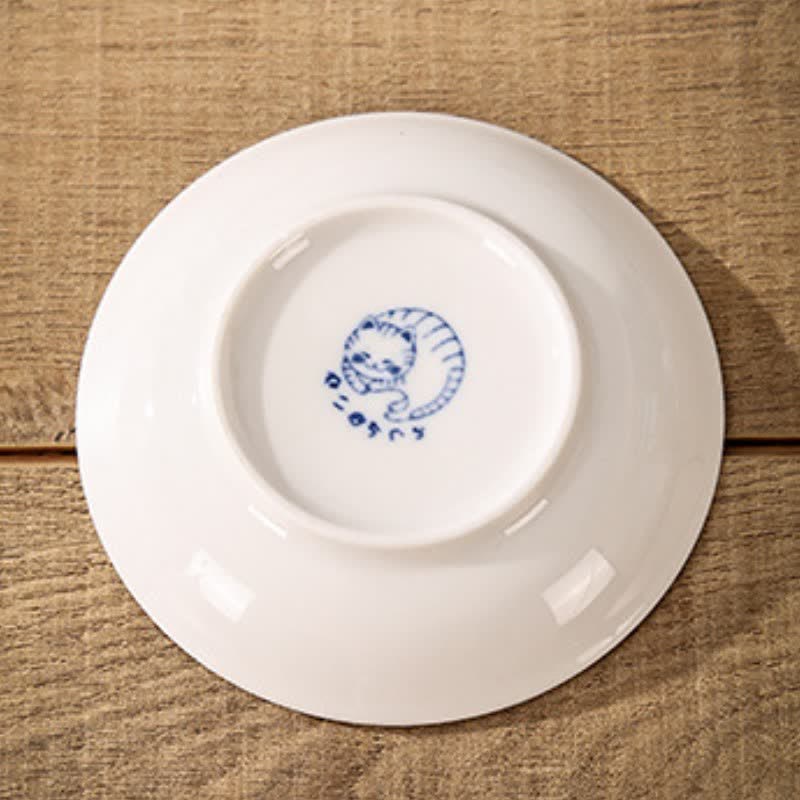 Buddha Stones Cute Cat Round Ceramic Shallow Dish Japanese Style Sauce Dish - Spots - image 1
