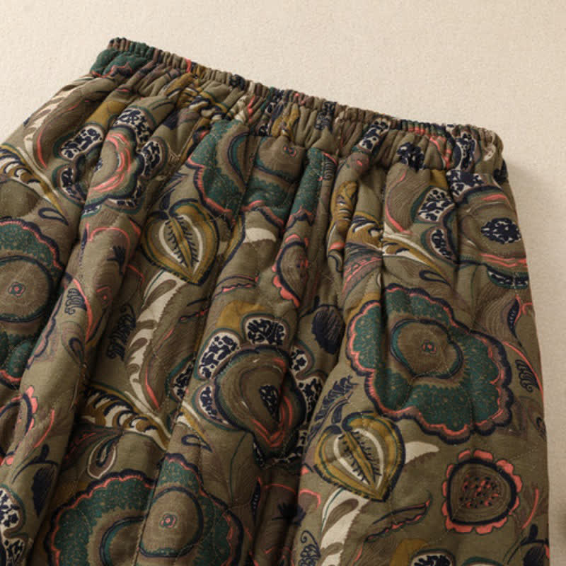 Buddha Stones Fall Winter Retro Elegant Floral Women's Skirt With Pockets - image 4