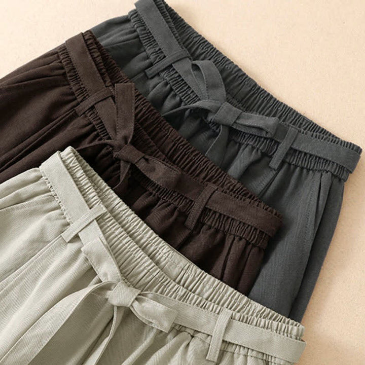 Buddha Stones Spring Fall Casual Minimalist Lace-up Solid Ankle Pants Women's Wide Leg Pants With Pockets - image 20