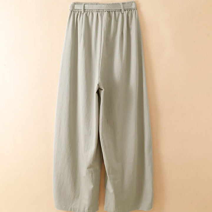 Buddha Stones Spring Fall Casual Minimalist Lace-up Solid Ankle Pants Women's Wide Leg Pants With Pockets - image 11