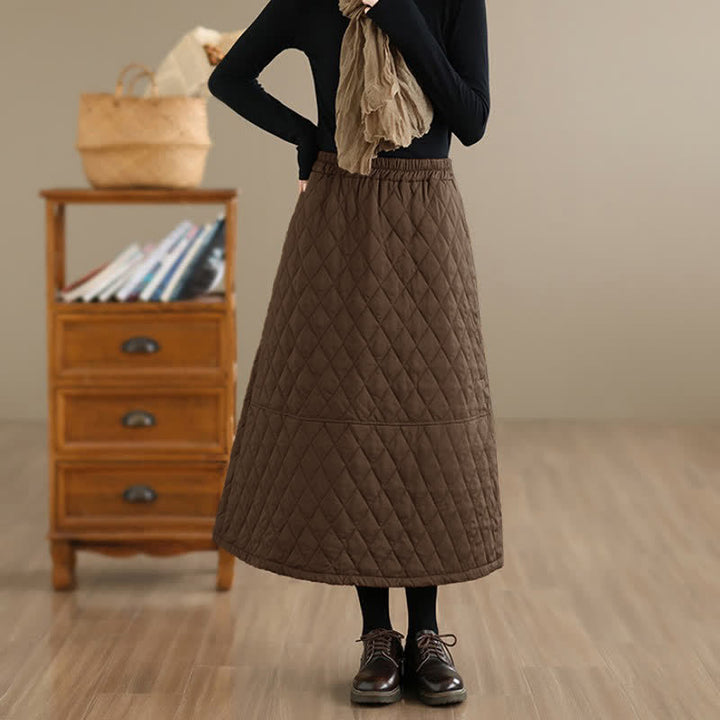 Buddha Stones Fall Winter Casual Vintage Design Quilted Solid Women's Skirt With Pockets - image 4