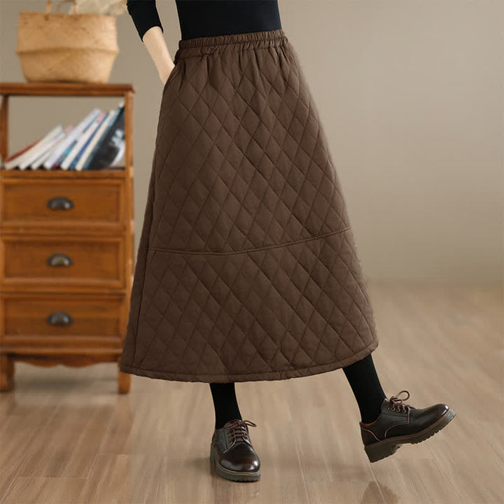 Buddha Stones Fall Winter Casual Vintage Design Quilted Solid Women's Skirt With Pockets - Sienna - US12，UK/AU16，EU44 (3XL) - image 0