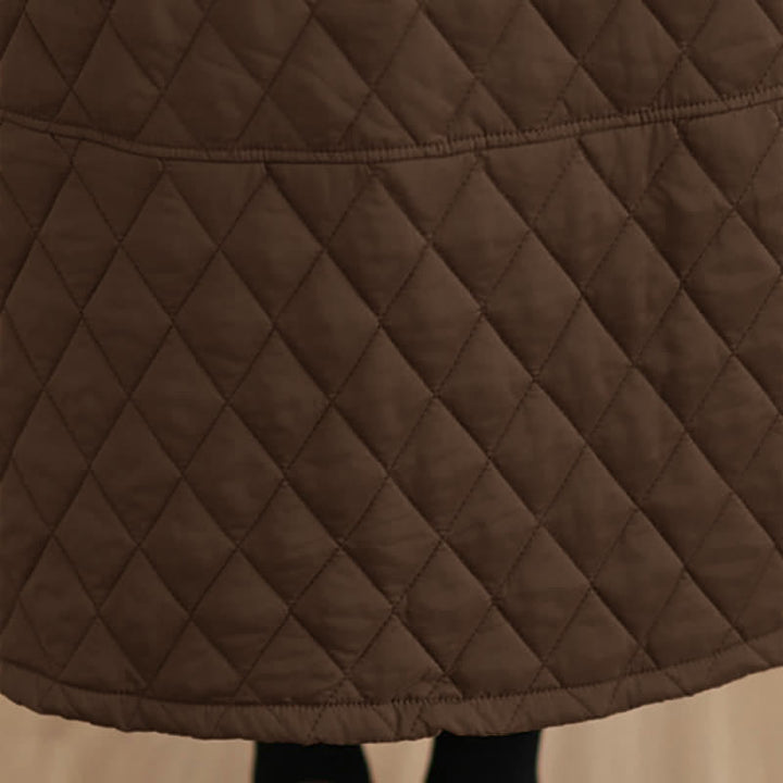 Buddha Stones Fall Winter Casual Vintage Design Quilted Solid Women's Skirt With Pockets - image 8