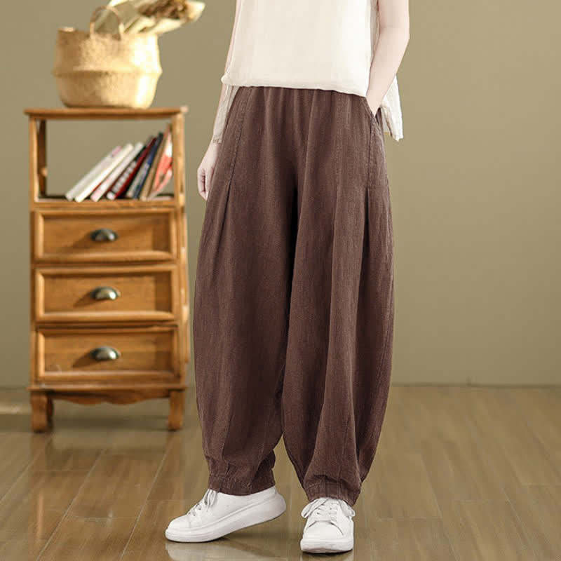 Buddha Stones Spring Summer Casual Solid Ankle Pants Women's Harem Pants With Pockets - image 3