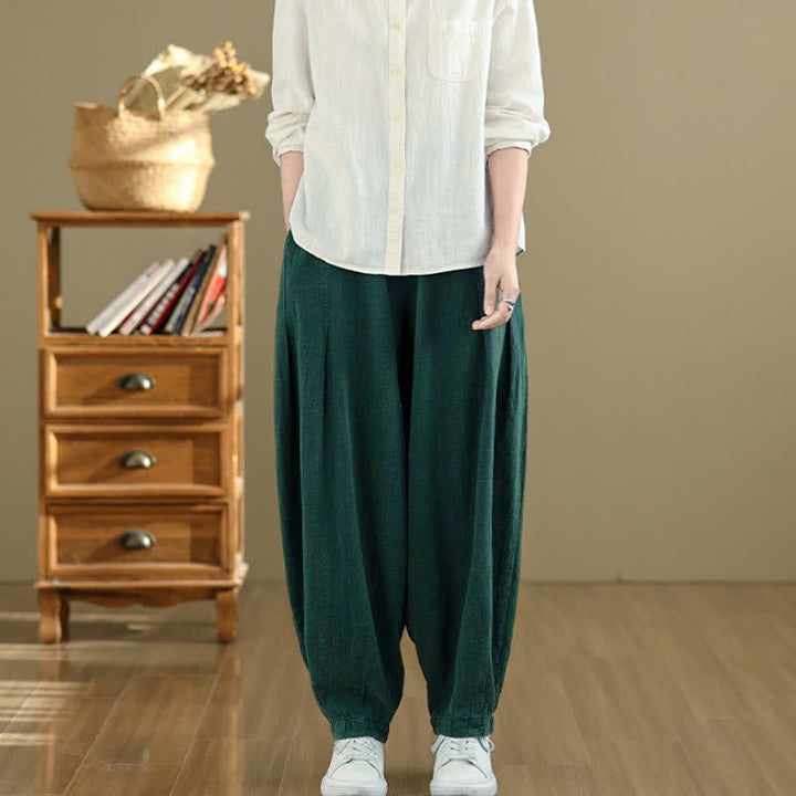 Buddha Stones Spring Summer Casual Solid Ankle Pants Women's Harem Pants With Pockets - image 12