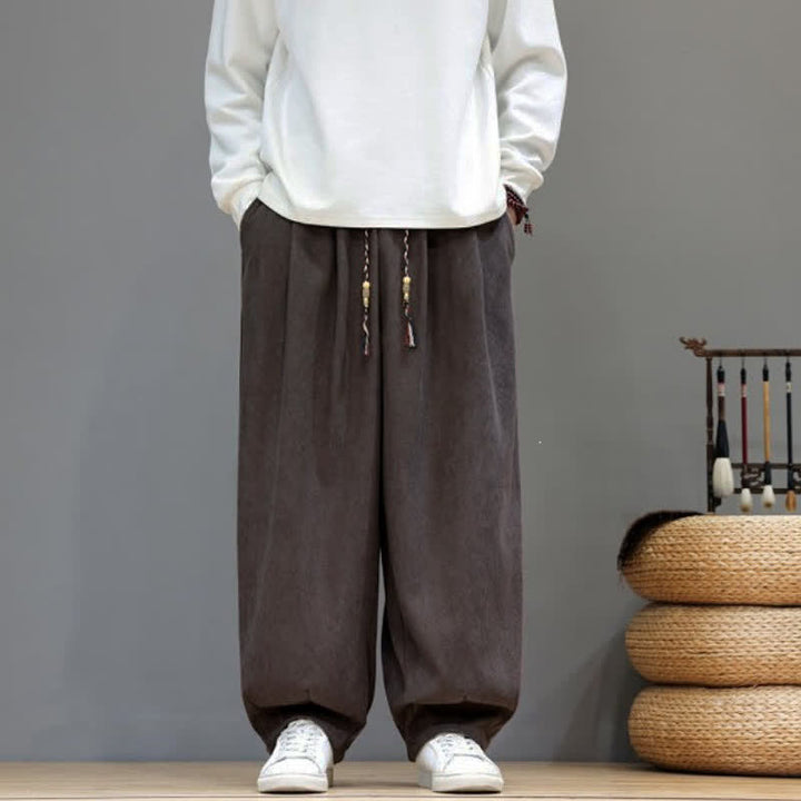 Buddha Stones Fall Winter Simple Classic Drawstring Solid Ankle Pants Corduroy Men's Straight Leg Pants With Pockets - image 7