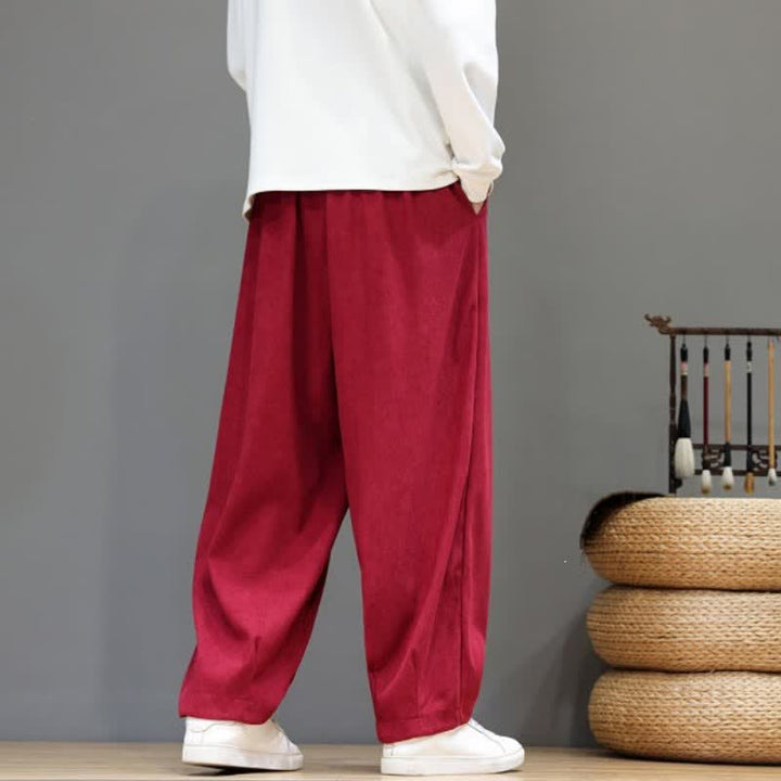Buddha Stones Fall Winter Simple Classic Drawstring Solid Ankle Pants Corduroy Men's Straight Leg Pants With Pockets - image 36