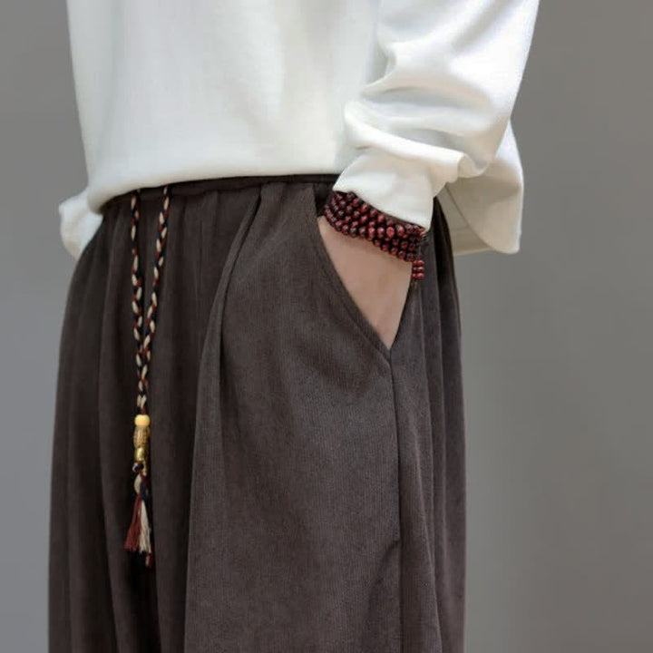 Buddha Stones Fall Winter Simple Classic Drawstring Solid Ankle Pants Corduroy Men's Straight Leg Pants With Pockets - image 10