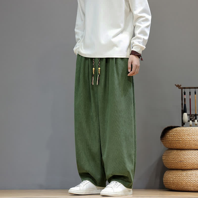 Buddha Stones Fall Winter Simple Classic Drawstring Solid Ankle Pants Corduroy Men's Straight Leg Pants With Pockets - image 30