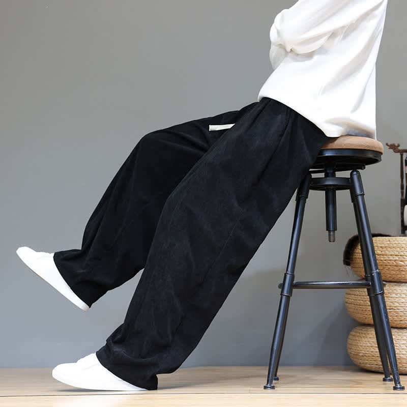 Buddha Stones Fall Winter Simple Drawstring Solid Ankle Pants Corduroy Men's Straight Leg Pants With Pockets - image 25