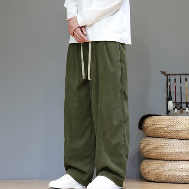 Buddha Stones Fall Winter Simple Drawstring Solid Ankle Pants Corduroy Men's Straight Leg Pants With Pockets - image 33