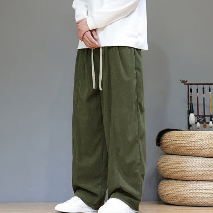 Buddha Stones Fall Winter Simple Drawstring Solid Ankle Pants Corduroy Men's Straight Leg Pants With Pockets - image 33