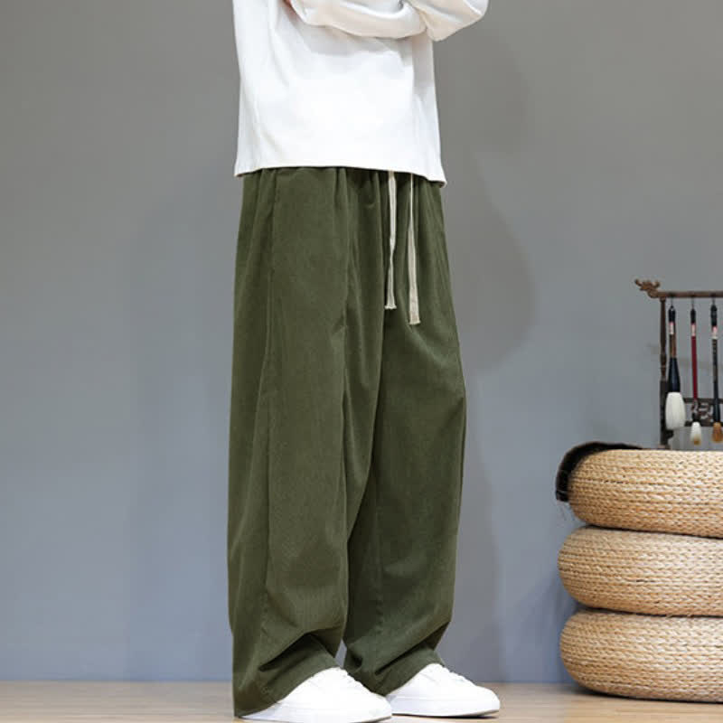 Buddha Stones Fall Winter Simple Drawstring Solid Ankle Pants Corduroy Men's Straight Leg Pants With Pockets - image 29