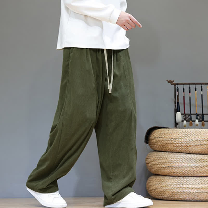 Buddha Stones Fall Winter Simple Drawstring Solid Ankle Pants Corduroy Men's Straight Leg Pants With Pockets - image 27
