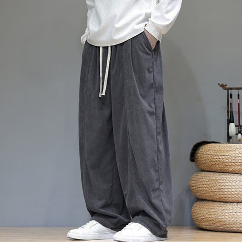 Buddha Stones Fall Winter Simple Drawstring Solid Ankle Pants Corduroy Men's Straight Leg Pants With Pockets - image 12