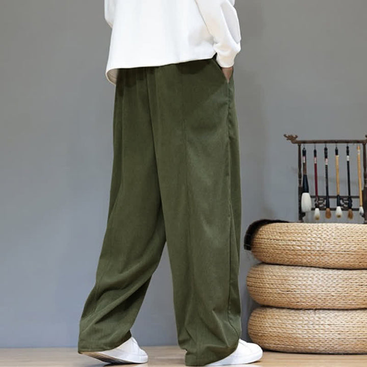 Buddha Stones Fall Winter Simple Drawstring Solid Ankle Pants Corduroy Men's Straight Leg Pants With Pockets - image 30