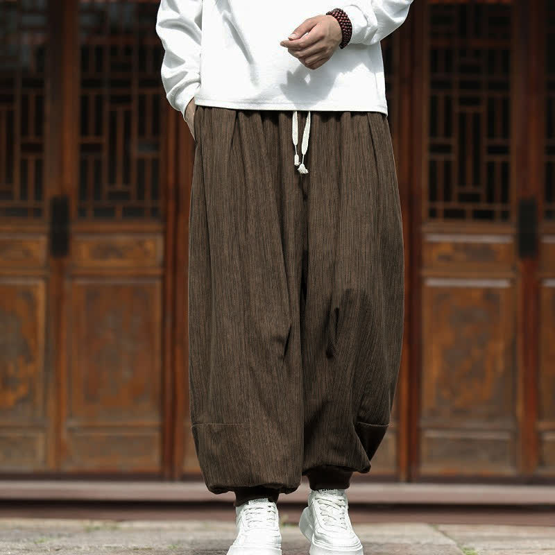 Buddha Stones Fall Winter Casual Boho Drawstring Solid Cropped Pants Corduroy Men's Harem Pants With Pockets - Sienna - US/UK/AU46, EU56 (5XL) - image 0