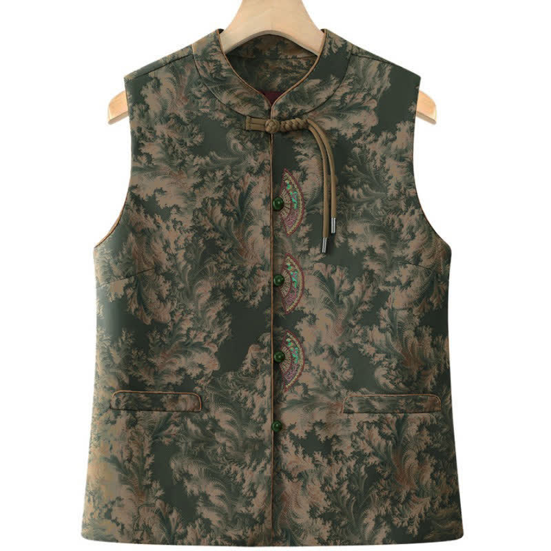 Buddha Stones Fall Vintage Tang Style Frog Button Floral Tank Top Women's Vest With Pockets - DarkOliveGreen - US16, UK/AU20, EU48 (5XL) - image 6
