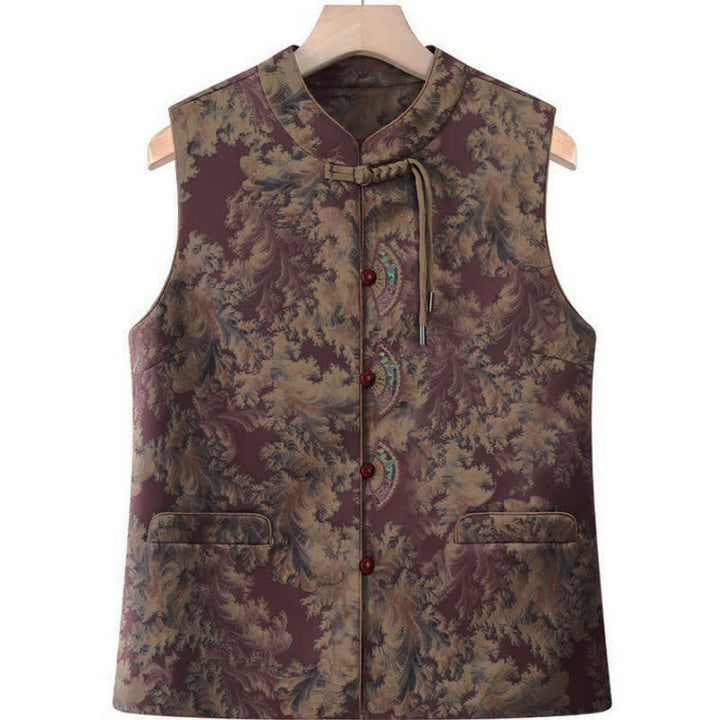 Buddha Stones Fall Vintage Tang Style Frog Button Floral Tank Top Women's Vest With Pockets - Sienna - US16, UK/AU20, EU48 (5XL) - image 0