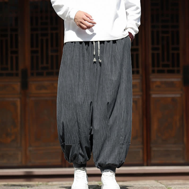 Buddha Stones Fall Winter Casual Boho Drawstring Solid Cropped Pants Corduroy Men's Harem Pants With Pockets - image 16