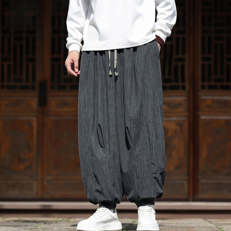 Buddha Stones Fall Winter Casual Boho Drawstring Solid Cropped Pants Corduroy Men's Harem Pants With Pockets - image 15