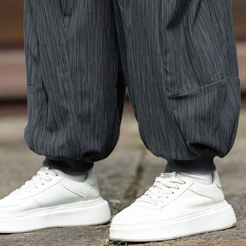 Buddha Stones Fall Winter Casual Boho Drawstring Solid Cropped Pants Corduroy Men's Harem Pants With Pockets - image 21