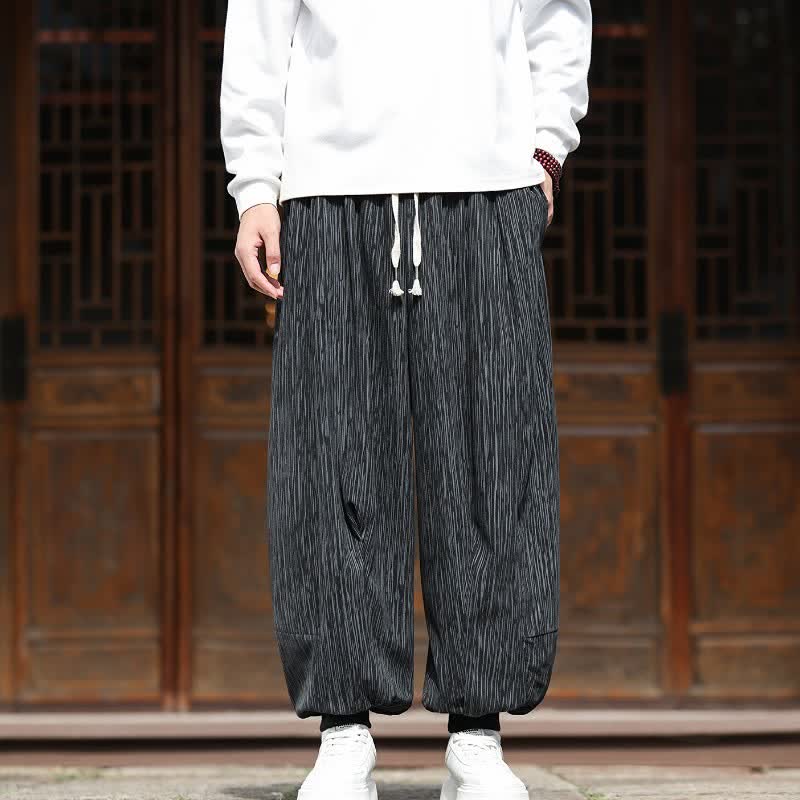 Buddha Stones Fall Winter Casual Boho Drawstring Solid Cropped Pants Corduroy Men's Harem Pants With Pockets - Black - US/UK/AU46, EU56 (5XL) - image 22