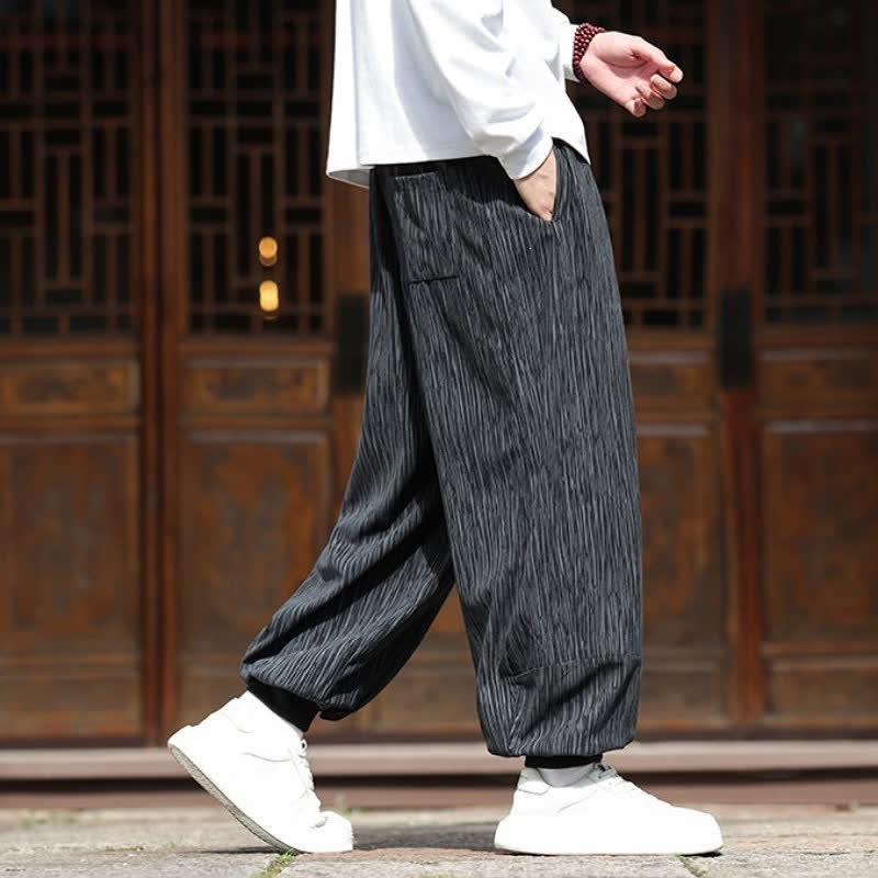 Buddha Stones Fall Winter Casual Boho Drawstring Solid Cropped Pants Corduroy Men's Harem Pants With Pockets - image 25