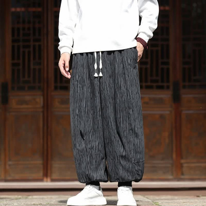 Buddha Stones Fall Winter Casual Boho Drawstring Solid Cropped Pants Corduroy Men's Harem Pants With Pockets - image 28