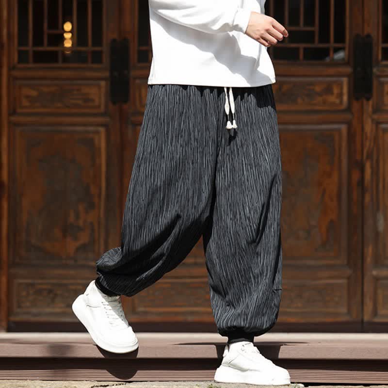 Buddha Stones Fall Winter Casual Boho Drawstring Solid Cropped Pants Corduroy Men's Harem Pants With Pockets - image 27