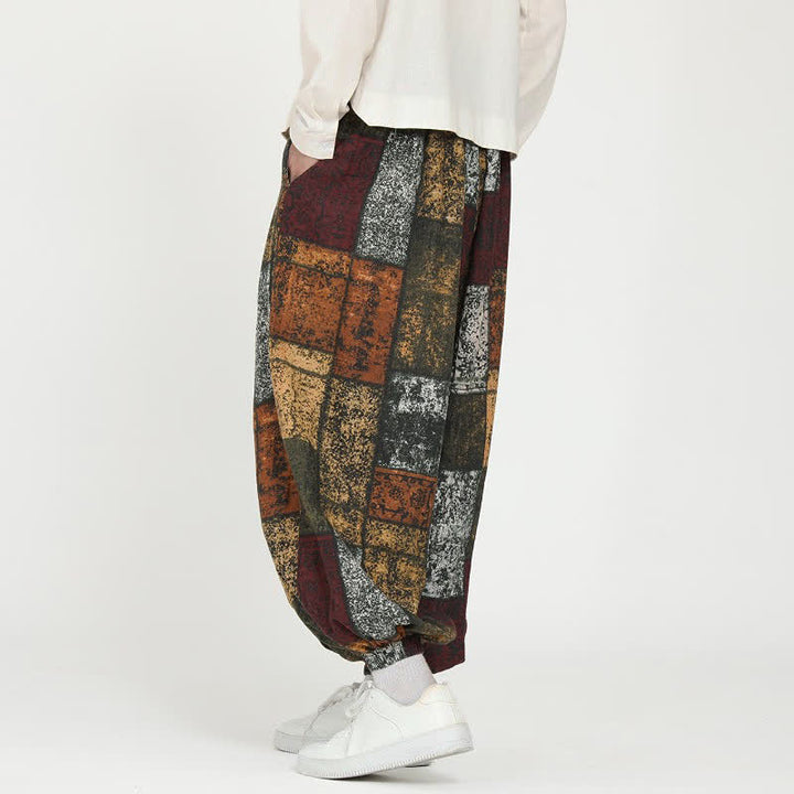 Buddha Stones Spring Fall Casual Boho Drawstring Geometric Cropped Pants Men's Harem Pants With Pockets - image 4