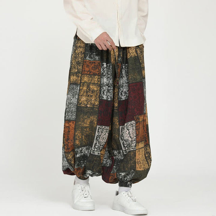 Buddha Stones Spring Fall Casual Boho Drawstring Geometric Cropped Pants Men's Harem Pants With Pockets - image 1