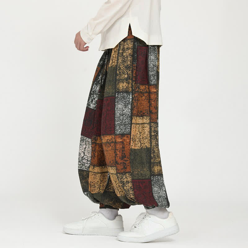 Buddha Stones Spring Fall Casual Boho Drawstring Geometric Cropped Pants Men's Harem Pants With Pockets - image 3