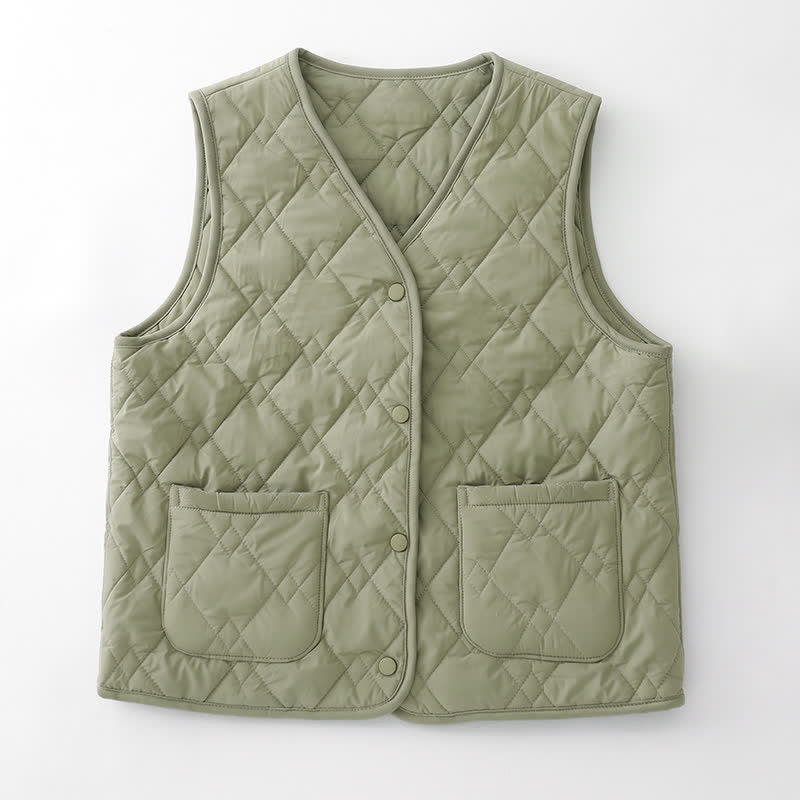 Buddha Stones Fall Winter Casual Minimalist Geometric Tank Top Women's Vest With Pockets - DarkSeaGreen - US8-10, UK/AU12-14, EU40-42 (2XL) - image 15