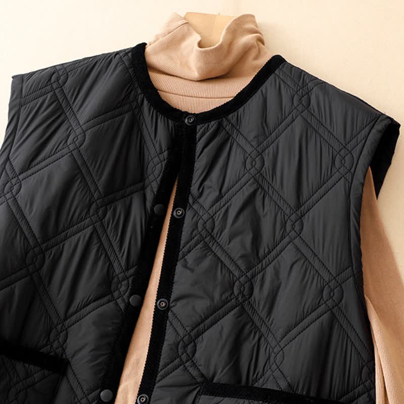 Buddha Stones Fall Winter Casual Minimalist Button-Up Solid Tank Top Women's Vest With Pockets - image 17