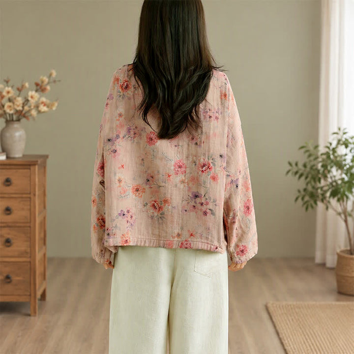 Buddha Stones Spring Casual Vintage Button-Up Floral Pattern Cropped Women's Jacket - image 22