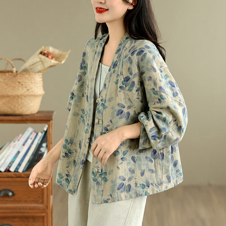 Buddha Stones Spring Casual Vintage Button-Up Floral Pattern Cropped Women's Jacket - image 15