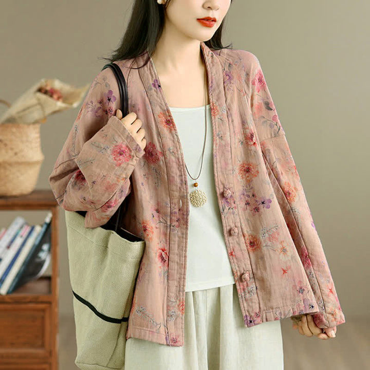 Buddha Stones Spring Casual Vintage Button-Up Floral Pattern Cropped Women's Jacket - image 20