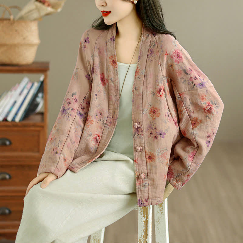 Buddha Stones Spring Casual Vintage Button-Up Floral Pattern Cropped Women's Jacket - image 21