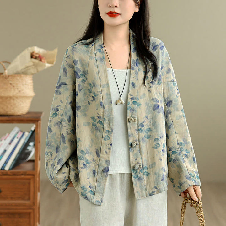 Buddha Stones Spring Casual Vintage Button-Up Floral Pattern Cropped Women's Jacket - LightBlue - US8-10, UK/AU12-14, EU40-42 (2XL) - image 10