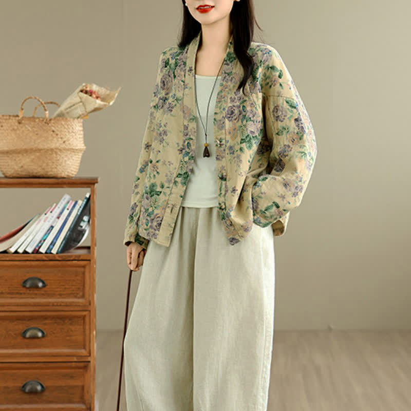 Buddha Stones Spring Casual Vintage Button-Up Floral Pattern Cropped Women's Jacket - image 30