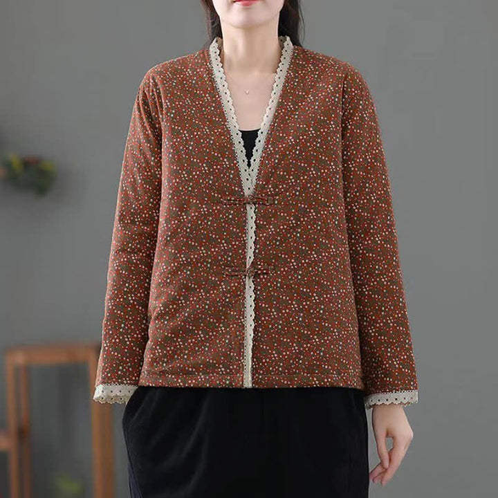 Buddha Stones Fall Winter Casual Vintage Button-Up V-Neck Dot Pattern Women's Jacket - image 14