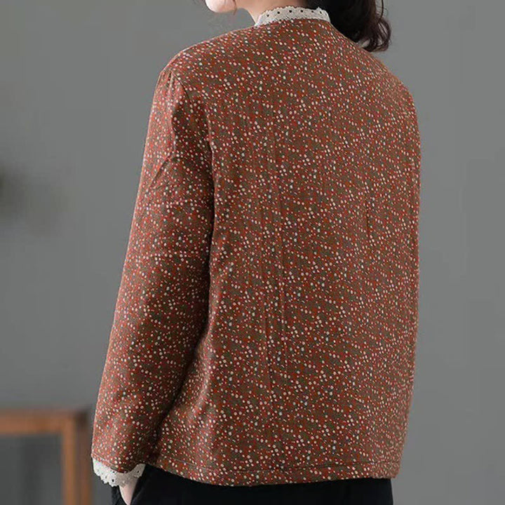 Buddha Stones Fall Winter Casual Vintage Button-Up V-Neck Dot Pattern Women's Jacket - image 15